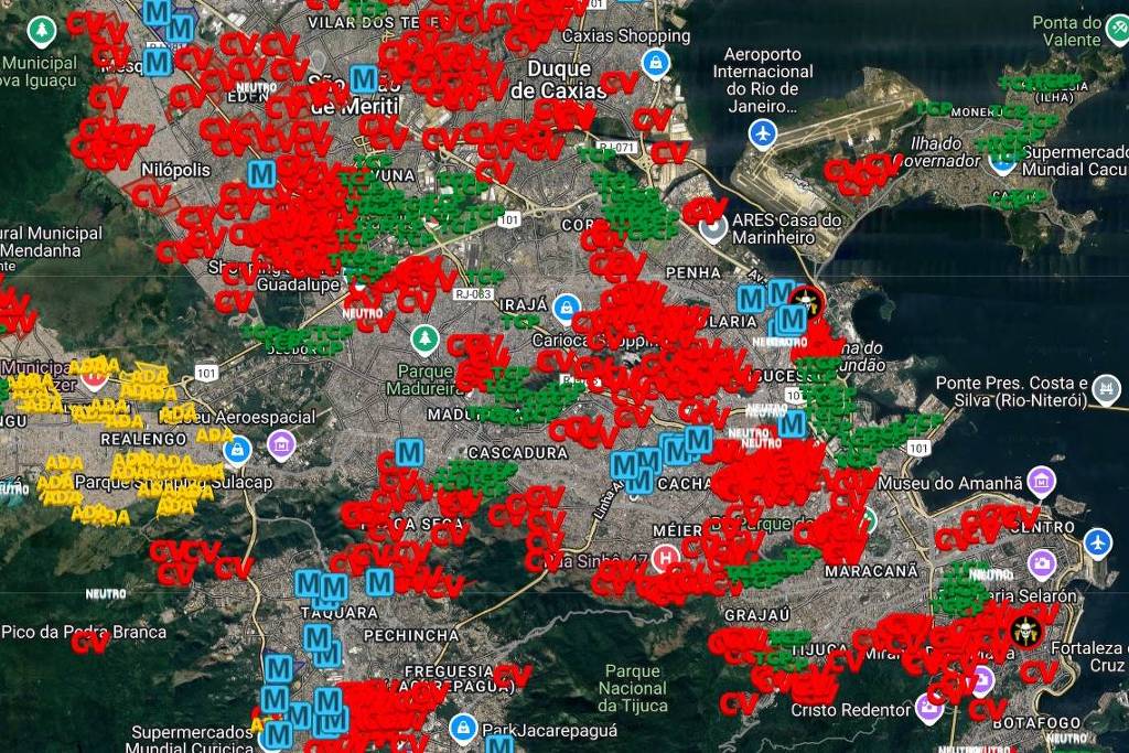 Mapa com regiões de atuação das facções no RJ é usado por motoristas de aplicativo e policiais