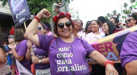 Kardé Mourão em manifestação do dia 8 de março, Dia Internacional da Mulher, em 2020