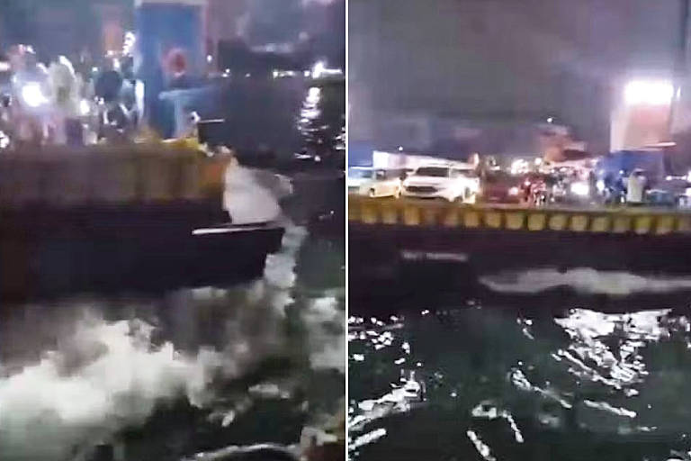 Balsas colidem após problema técnico na travessia entre Santos e Guarujá, no litoral de SP