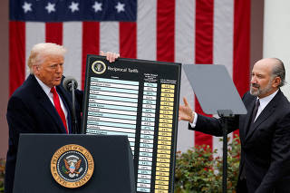 FILE PHOTO: U.S. President Trump delivers remarks on tariffs, at the White House