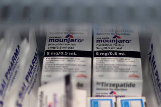 Vials of Eli Lilly's Mounjaro are seen in a fridge at a health clinic in Hyderabad