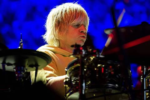 English drummer Zak Starkey of English rock band The Who performs on stage at the Paris La Defense Arena in Nanterre, western Paris, on June 23, 2023. (Photo by Anna KURTH / AFP)