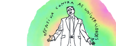 Ilustração de Luiza Pannunzio para coluna de Ricardo Araújo Pereira de 20 de abril de 2025
