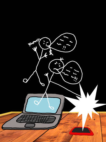 Teen cyberbullying. Teenage boy alone in his room victim of harassment by a group of cruel teenagers. Stick figure hand drawn. - (Photo: Maruba/Adobe Stock) DIREITOS RESERVADOS. NÃO PUBLICAR SEM AUTORIZAÇÃO DO DETENTOR DOS DIREITOS AUTORAIS E DE IMAGEM