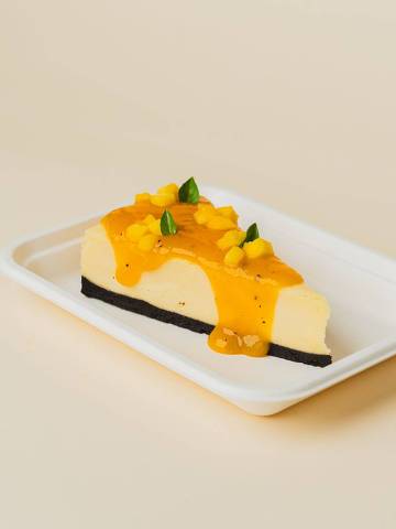 Cheesecake de frutas amarelas do Navarro Cheesecake, em Pinheiros