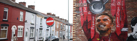 Soccer Football - A mural of Jordan Henderson is seen on a wall near Anfield ahead of Liverpool's match against Tottenham Hotspur on Sunday. A draw against Tottenham will crown them Premier League champions, in Liverpool, Britain, April 25, 2025 REUTERS/Phil Noble NO RESALES. NO ARCHIVES.