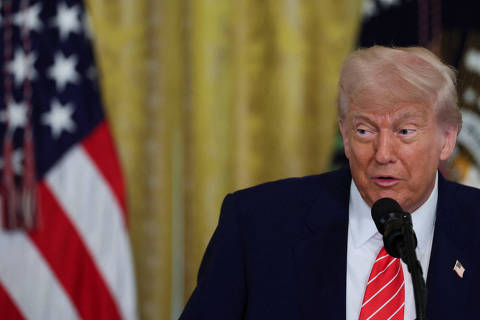U.S. President Donald Trump speaks during a celebration of U.S. military mothers in the East Room at the White House in Washington, D.C., U.S., May 8, 2025. REUTERS/Leah Millis ORG XMIT: LIVE