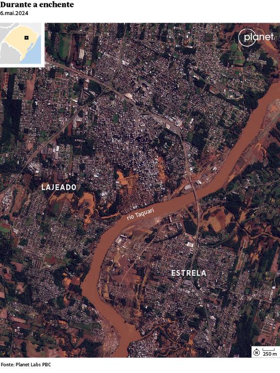 Cidades de Lajeado e Estrela durante a enchente