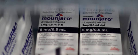 Vials of Eli Lilly's Mounjaro, a tirzepatide injection drug used for treating type 2 diabetes and weight loss, are seen in a fridge at a health clinic in Hyderabad, India, April 14, 2025. REUTERS/Almaas Masood ORG XMIT: HFS-DEL01
