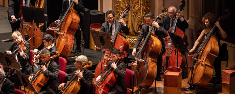 A Orquestra Sinfônica Brasileira durante apresentação no Theatro Municipal do Rio de Janeiro.