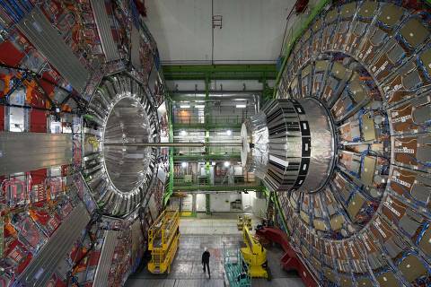 TO GO WITH AFP STORY BY MARIETTE LE ROUX    A picture taken on February 10, 2015  in Meyrin, near Geneva, shows the CMS (Compact Muon Solenoid) Cavern at the European Organisation for Nuclear Research (CERN). Excitement is mounting at the world's largest proton smasher, where scientists are close to launching a superpowered hunt for particles that may change our understanding of the Universe. Physicists and engineers are running the final checks on an upgrade that nearly doubled the muscle of the Large Hadron Collider (LHC), which in 2012 unlocked the putative Higgs boson and, with it, a Nobel Prize. The two-year power boost will take experiments into a previously-inaccessible realm that resembles science fiction.           AFP PHOTO / RICHARD JUILLIART ORG XMIT: MEY10