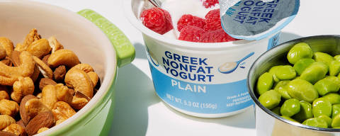 BC-WELL-MENOPAUSE-PROTEIN-ART-NYTSF ? High protein foods such as greek yogurt, edamame, nuts, eggs, and cheese, in New York on May, 9, 2025. (Eric Helgas/The New York Times)   ? FOR USE ONLY WITH WELL STORY BC-WELL-MENOPAUSE-PROTEIN-ART-NYTSF BY ALICE CALLAHAN. ALL OTHER USE PROHIBITED. ORG XMIT: XNYTS