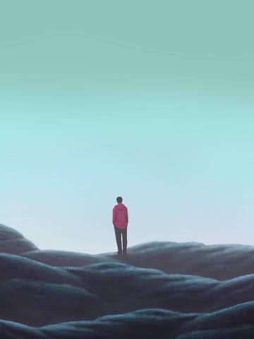 Man alone on rock, lonely, depression, sad, surreal painting illustration, artwork
( Foto: Jorm Sangsorn / adobe stock )