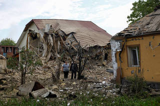Aftermath of a Russian drone attack on outside of Kyiv