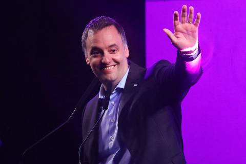 Argetina's Presidency Spokesman and legislative candidate Manuel Adorni waves during his closing campaign rally in Buenos Aires on May 14, 2025. Buenos Aires City will hold legislative elections on May 18. (Photo by STRINGER / AFP)