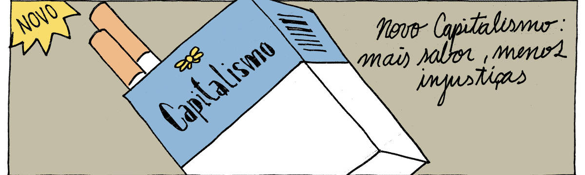A tira de André Dahmer, publicada em 21.05.2024, tem apenas um quadro. Como se fosse uma peça de publicidade, há um maço de cigarros com a marca "Capitalismo". Uma legenda diz: "Novo Capitalismo: mais sabor, menos injustiças".
