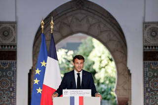 FILE PHOTO: French President Macron visits the Grand Mosque of Paris