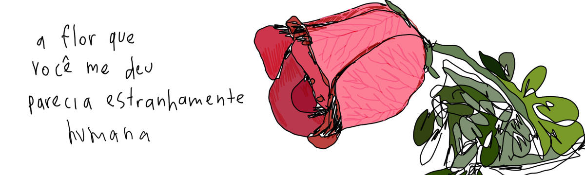 A tirinha de Estela May, publicada em 22/05/25, traz uma rosa de tons rosados e vermelhos com veias aparentes em suas pétalas. Ao lado da imagem, “a flor que você me deu parecia estranhamente humana”.