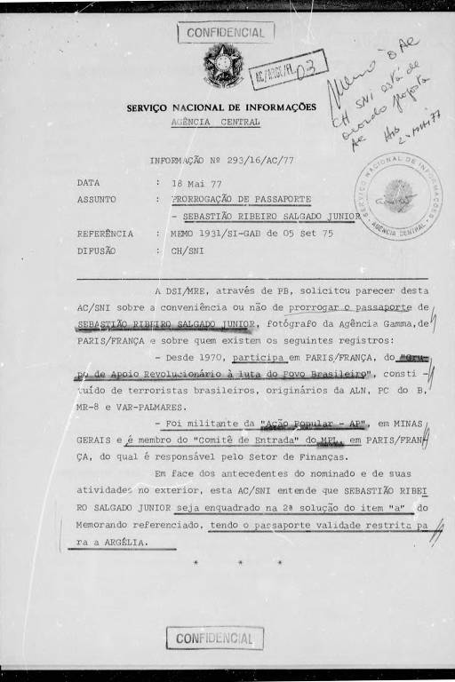 Ditadura monitorou Sebastião Salgado; veja documentos