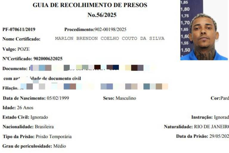 MC Poze do Rodo declara ligação com o CV e é classificado com grau de periculosidade médio, diz secretaria