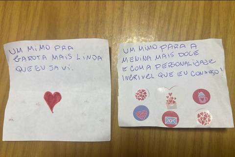 Bilhetes enviados para duas vítimas que receberam bolos envenenados em Itapecerica da Serra, na Grande São Paulo