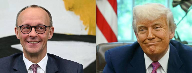 Merz encontra Trump, que só fala 'great', por apoio a Ucrânia e freio em tarifas