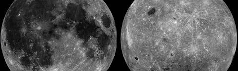 The moon's near side, at left, and far side are seen in a combination of undated images from observations made by NASA?s Lunar Reconnaissance Orbiter.  NASA/JPL-Caltech/Handout via REUTERS.   THIS IMAGE HAS BEEN SUPPLIED BY A THIRD PARTY ORG XMIT: VAN101 ORG XMIT: AGEN2505141337949212 DIREITOS RESERVADOS. NÃO PUBLICAR SEM AUTORIZAÇÃO DO DETENTOR DOS DIREITOS AUTORAIS E DE IMAGEM