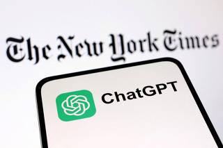 FILE PHOTO: Illustration shows ChatGPT and The New York Times logos