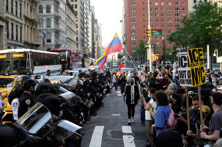 People protest near U.S. immigration court in Manhattan, in New York
