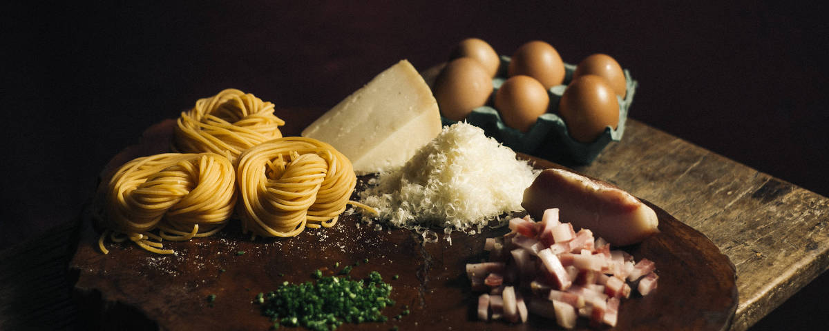 Kit para preparar um espaguete à carbonara em casa, do La Cura