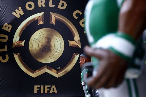 A FIFA Club World Cup sign is pictured inside the Lincoln Financial Field stadium in Philadelphia on June 13, 2025, ahead of the FIFA Club World Cup. (Photo by FRANCK FIFE / AFP) ORG XMIT: 13042