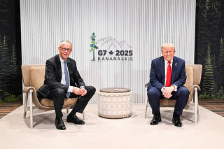 German Chancellor Merz and U.S. President Trump meet for their bilateral talks during the G7 Summit, in Kananaskis