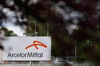 FILE PHOTO: Logo of ArcelorMittal steel group in Basse-Indre