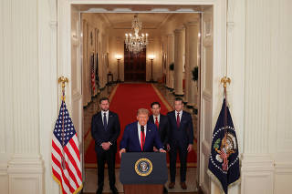 U.S. President Donald Trump delivers an address to the nation at the White House in Washington, following U.S. strikes on Iran's nuclear facilities