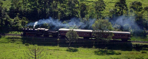 Trem da Serra da Mantiqueira percorre belas paisagens em Minas Gerais.Crédito: Divulgação / ABPF