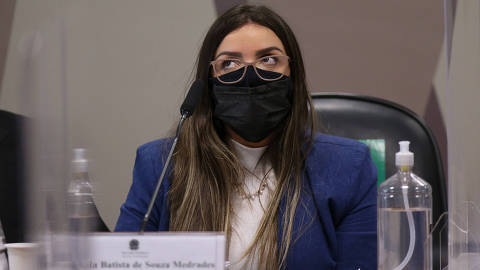 BRASÍLIA, DF,  BRASIL, 14.07.2021: A diretora executiva da Precisa Medicamentos, Emanuela Medradesé ouvida pelos senadores da comissão. (Foto: Pedro Ladeira/Folhapress)