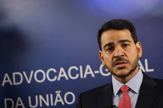 Brazil's Attorney-General of the Union, Jorge Messias attends a press conference