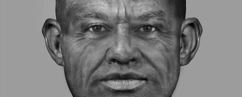 Reconstrução facial do homem de Nuwayrat, que morreu há mais de 4.500 anos. Pesquisadores utilizaram dados de escaneamento 3D do crânio e análise dos ossos Crédito: Caroline Wilkinson, Universidade Liverpool John Moores/ Morez Jacobs et al (2025), Nature DIREITOS RESERVADOS. NÃO PUBLICAR SEM AUTORIZAÇÃO DO DETENTOR DOS DIREITOS AUTORAIS E DE IMAGEM