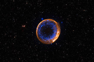 The supernova remnant SNR 0509-67.5 is seen in an undated image from the European Southern Observatory?s Very Large Telescope