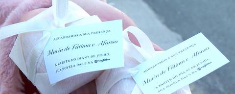 Bem-casados distribuídos pela Globo em São Paulo para divulgar o casamento de Maria de Fátima e Afonso