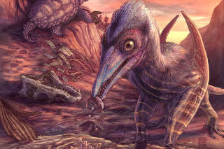 Artist's reconstruction of a landscape dating to 209 million years ago at the site of Petrified Forest National Park in Arizona