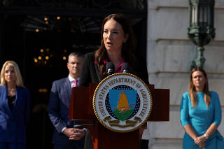 U.S. Agriculture Secretary Brooke Rollins speaks during a press conference to discuss the U.S. Department of Agriculture's 