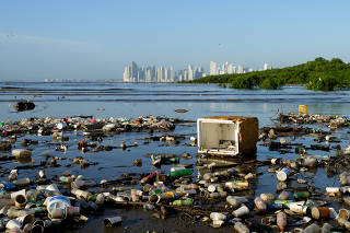 Plastic contamination at Panama Bay, in Panama City
