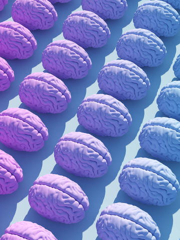 Brain Pink Blue Geometric Tile Pattern Trans Health Care Equality Masculine Feminine Personality 3d illustration render. Foto: Paul/Adobe Stock DIREITOS RESERVADOS. NÃO PUBLICAR SEM AUTORIZAÇÃO DO DETENTOR DOS DIREITOS AUTORAIS E DE IMAGEM