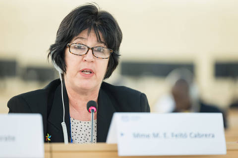 Genebra, Suíça, 11.06.2025, Marta Elena Feito Cabrera, Ministra do Trabalho e da Seguridade Social de Cuba, Mundo Contra o Trabalho Infantil, 113ª Conferência Internacional do Trabalho, Palácio das Nações
( Foto: Pierre Albouy/Divulgação OIT ) DIREITOS RESERVADOS. NÃO PUBLICAR SEM AUTORIZAÇÃO DO DETENTOR DOS DIREITOS AUTORAIS E DE IMAGEM