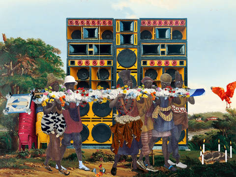 Obra 'Espera da reza pro bater do tambor da série radiola da promessa' (2024), de Gê Viana na exposição 'Maranhão na Jamaica'
