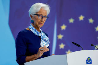 FILE PHOTO: European Central Bank (ECB) President Christine Lagarde addresses the media, at the ECB headquarters in Frankfurt