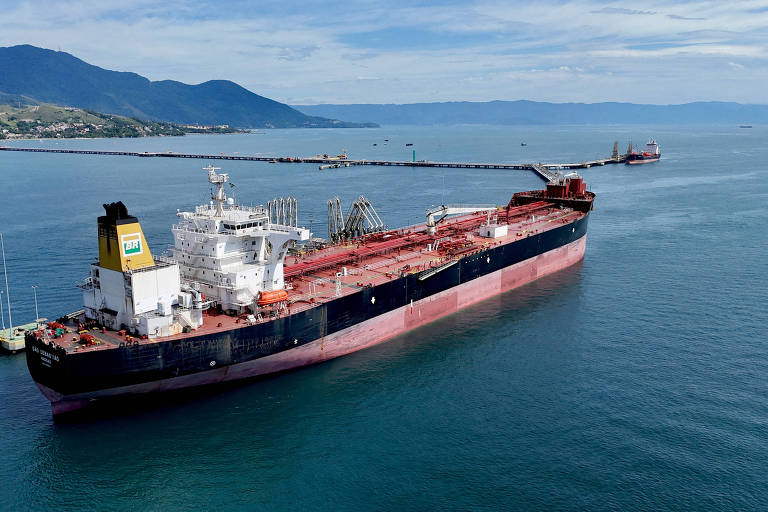 Infográfico mostrando dados de produção e exportação da Petrobras.