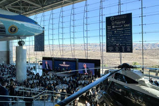 Palantir CEO Alex Karp speaks on a panel at the Reagan National Defense Forum in Simi Valley