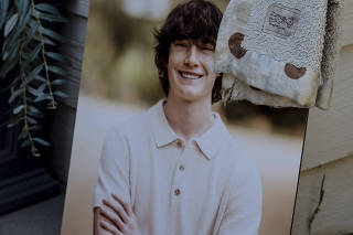 A photo of Adam Raine, taken not long before his suicide at 16, with his baby blanket, at the familyÕs home in Rancho Santa Margarita, Calif., on Aug. 17, 2025. (Mark Abramson/The New York Times)